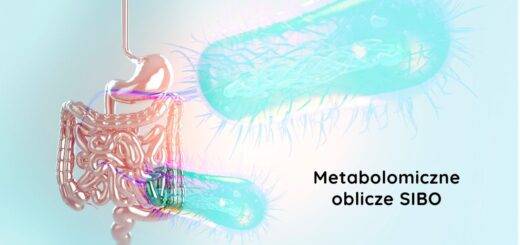 Grafika przedstawiająca jelita i bakterie jelitowe w kontekście metabolomicznego oblicza SIBO.